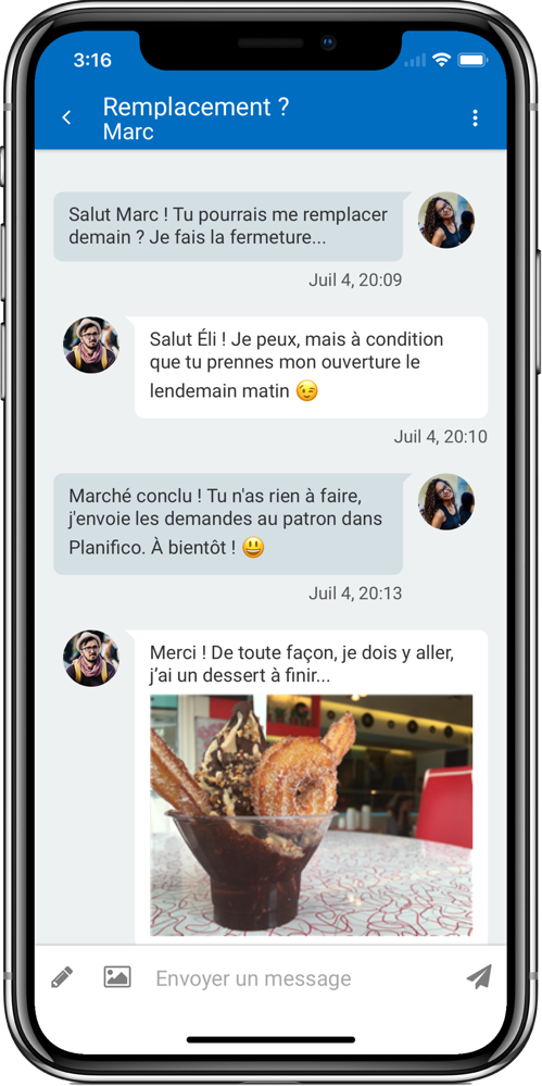 Messagerie, chat, conversation avec employé